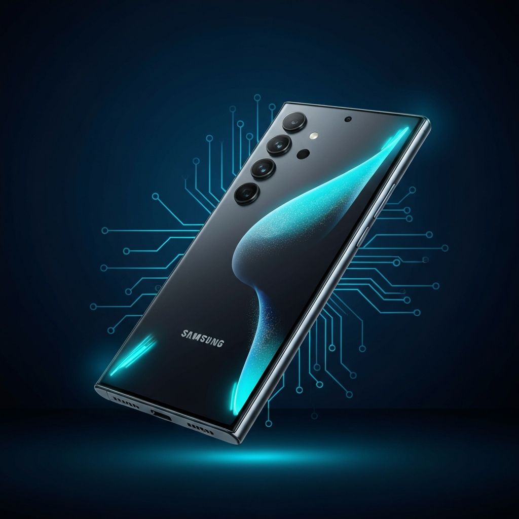 Samsung Galaxy S24 Ultra with glowing tech accents